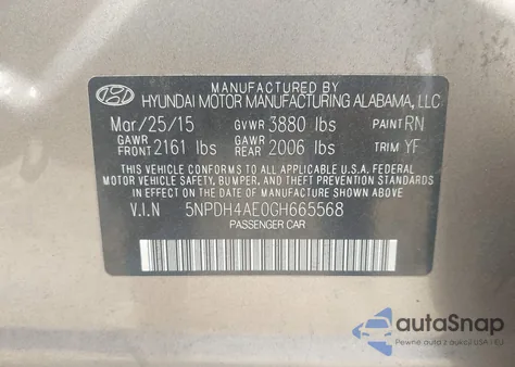 2016 Hyundai Elantra Se from USA, damaged, VIN 5NPDH4AE0GH665568